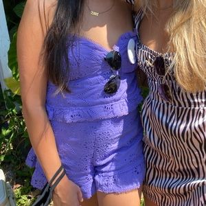 Purple eyelet two piece strapless short set